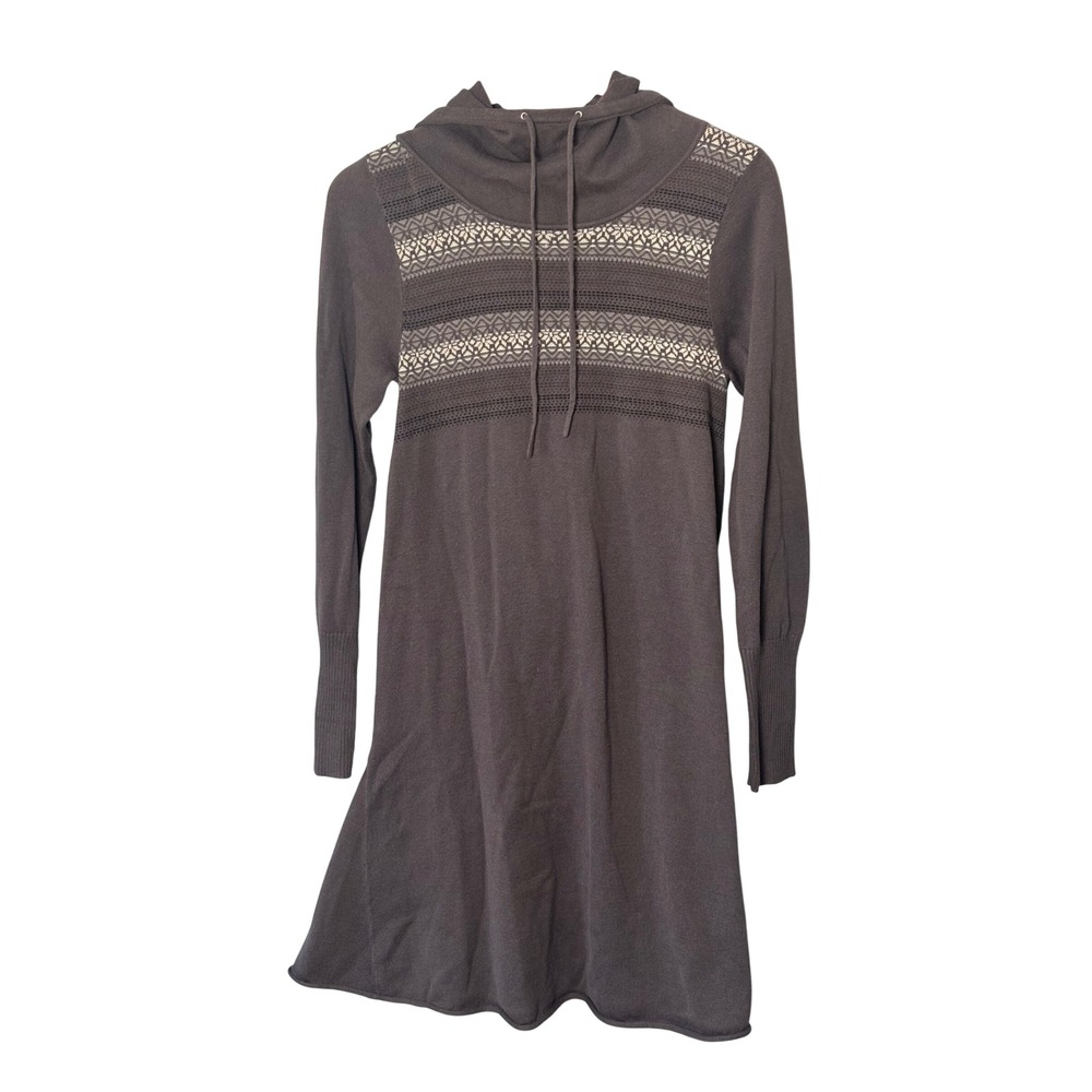 Prana Gray Fair‎ Isle Hooded Sweater Dress Womens Medium Cotton Blend Knit